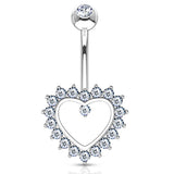 Taji Paved Heart Belly Ring in 14K White Gold - Fixed (non-dangle) Belly Bar. Navel Rings Australia.
