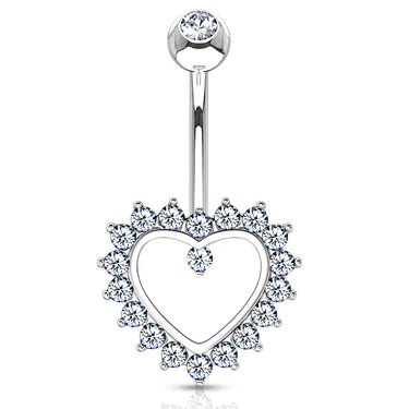 Taji Paved Heart Belly Ring in 14K White Gold - Fixed (non-dangle) Belly Bar. Navel Rings Australia.