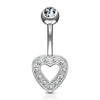 Paved Heart Navel Piercing Bar in 14K White Gold
