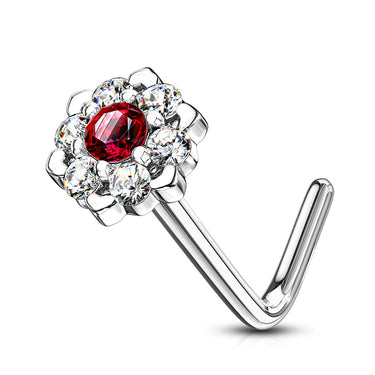 Amore Daisy L-Shape Nose Ring in 14K White Gold - Nostril. Navel Rings Australia.