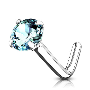Classic Prong L-Bend Nose Ring in 14K White Gold - Nostril. Navel Rings Australia.