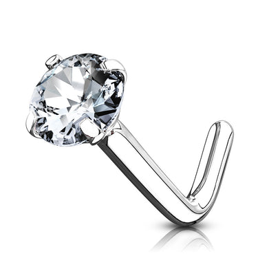 Classic Prong L-Bend Nose Ring in 14K White Gold - Nostril. Navel Rings Australia.