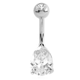Teardrop Belly Jewellery in 14K White Gold - Fixed (non-dangle) Belly Bar. Navel Rings Australia.