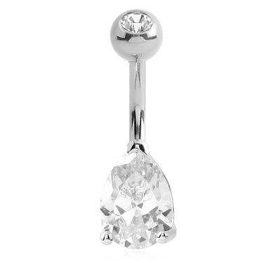 Teardrop Belly Jewellery in 14K White Gold - Fixed (non-dangle) Belly Bar. Navel Rings Australia.