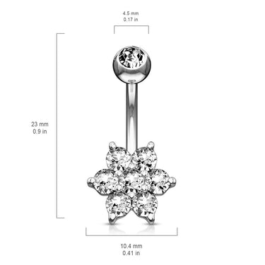 Deity Flower Belly Ring in 14K White Gold - Fixed (non-dangle) Belly Bar. Navel Rings Australia.
