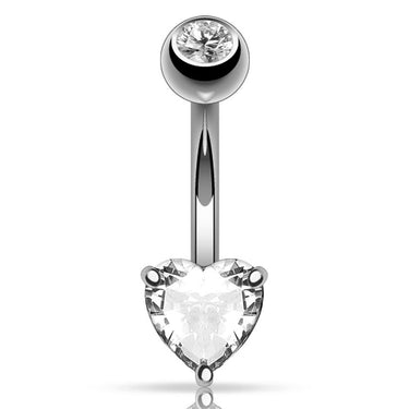Classic Prong Heart Belly Ring in 14K White Gold - Fixed (non-dangle) Belly Bar. Navel Rings Australia.