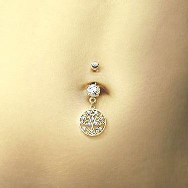 Family Tree of Life Belly Ring with Gold Plating - Dangling Belly Ring. Navel Rings Australia.