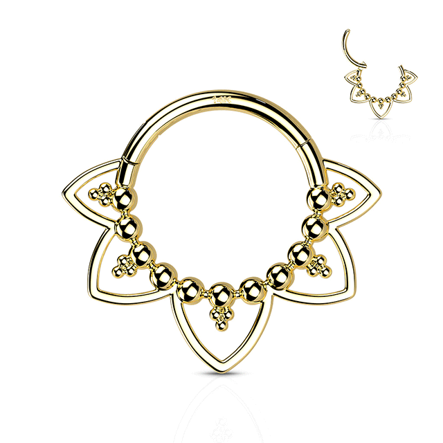 Filigree Pattern Septum Body Jewellery in 14K Gold. 8mm 16g