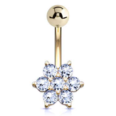 Deity Flower Belly Ring in 14K Gold - Fixed (non-dangle) Belly Bar. Navel Rings Australia.