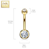 Classique Bezel Set Belly Ring in 14K Yellow Gold - Fixed (non-dangle) Belly Bar. Navel Rings Australia.