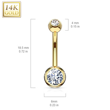 Classique Bezel Set Belly Ring in 14K Yellow Gold - Fixed (non-dangle) Belly Bar. Navel Rings Australia.