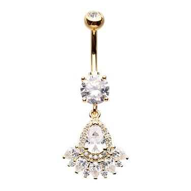 Soraya Crystal Dangly Belly Bar with Gold Plating