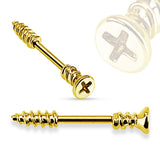 Nail Screw Bolt Nipple Barbell Ring with Gold Plating - Nipple Ring. Navel Rings Australia.
