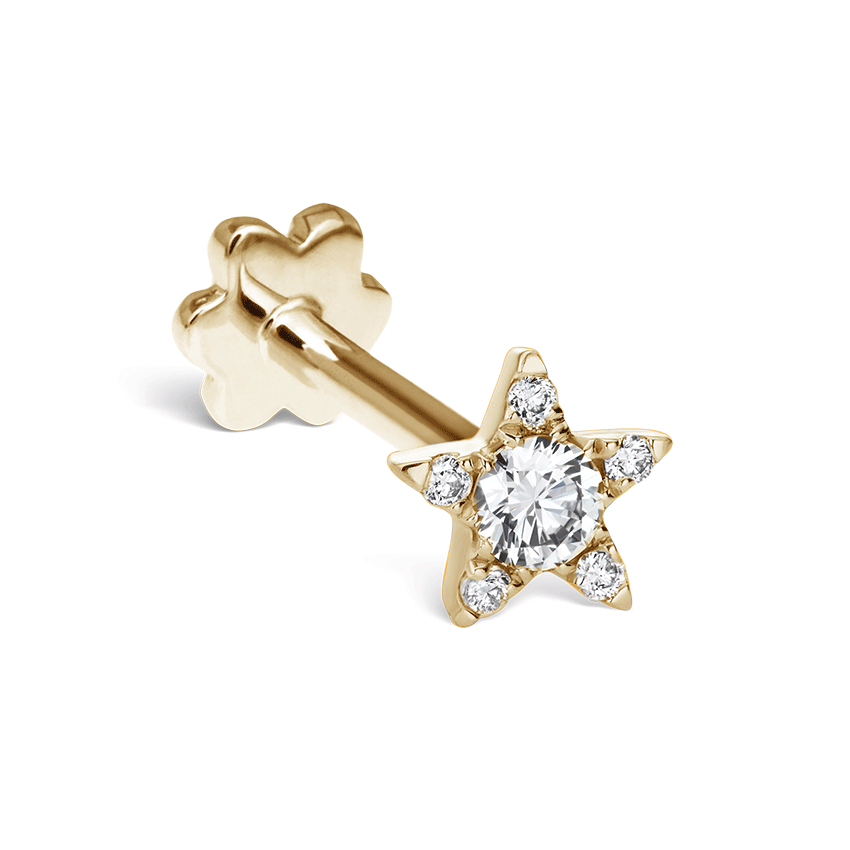 Diamond Star Earring by Maria Tash in 14K Yellow Gold. Flat Stud