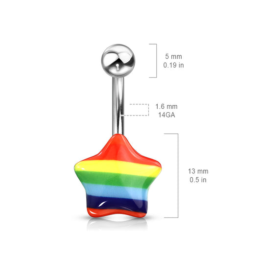 Gay Pride Rainbow Star Acrylic Belly Bars