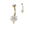 Gold Plated 316L Belly Ring With Pear & Marquise CZ Bee and Press Fit CZ Top