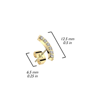 Rose Gold Plated Surgical Steel Curved Cubic Zirconia Stud Earrings (PAIR)