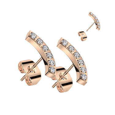 Rose Gold Plated Surgical Steel Curved Cubic Zirconia Stud Earrings (PAIR)