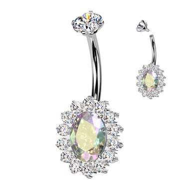 Implant Grade Titanium Internally Threaded Oval Belly Ring with CNC CZ Pavé Edge