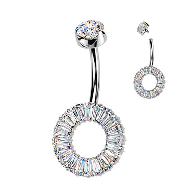 Titanium Internally Threaded Baguette CZ Circle Belly Ring