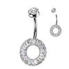 Titanium Internally Threaded Baguette CZ Circle Belly Ring
