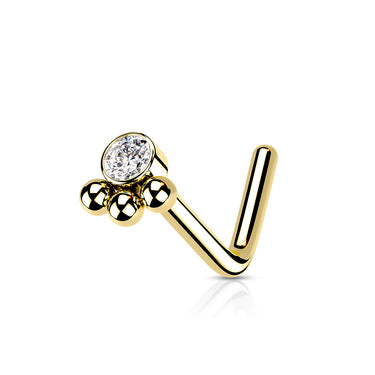 Yellow Gold Plated Surgical Steel 3‑Bead Cluster Cubic Zirconia Nose Stud
