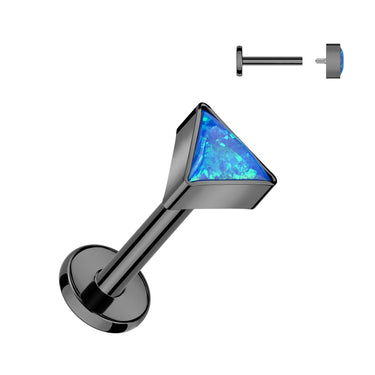 Black Plated Titanium Labret With Bezel Set Triangle Opal Top