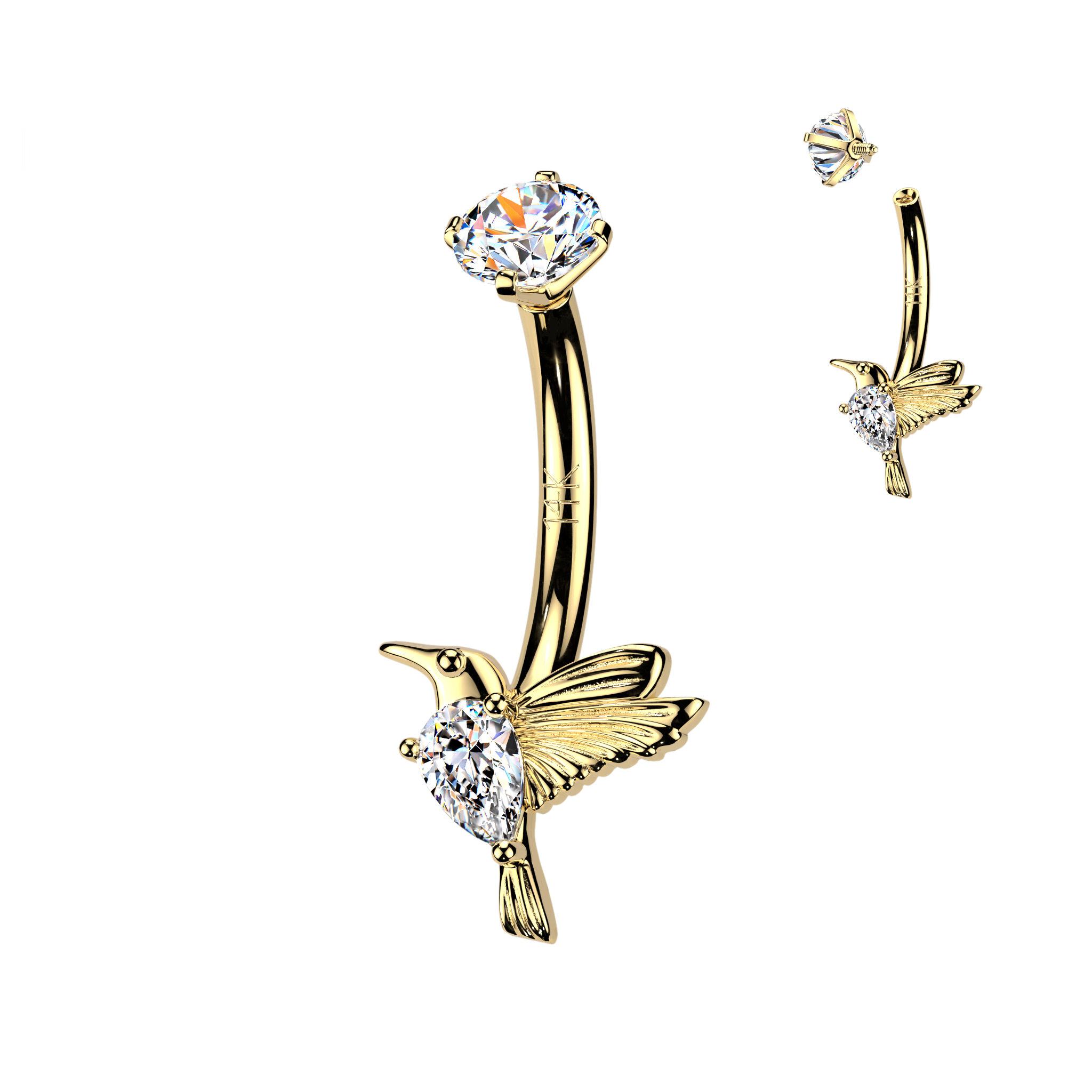Hummingbird Kiss Belly Dangle in 14K Yellow Gold