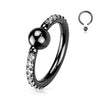 Black Plated Titanium Captive Bead Ring with Outward Pave Cubic Zirconia Sides