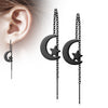 Black Plated Surgical Steel Free Falling Moon and Star Threader Earrings (PAIR)