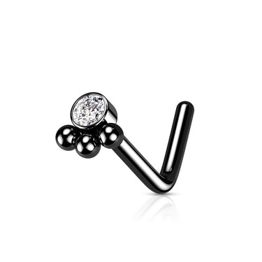 Black Plated Surgical Steel 3‑Bead Cluster Cubic Zirconia Nose Stud