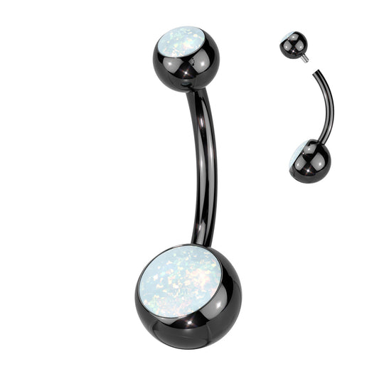 Black Plated PVD Lustrous Opal Navel Titanium Internally Threaded Belly Bars