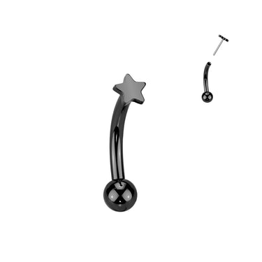 16g Black Plated Petite Threadless Push In Titanium Star Top Reverse Belly Ring