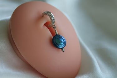 TummyToys® Blue Freshwater Coin Pearl Sterling Silver Belly Ring