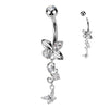 316L Belly Ring With Butterfly & Filigree Butterfly Dangle