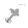 316L Surgical Steel Threadless Push‑In Flat Back Stud with Cubic Zirconia Butterfly Top