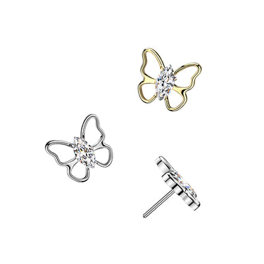 Gold Plated Titanium Threadless Marquise Cubic Zirconia Hollow Butterfly Top