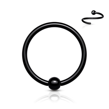 Black Plated Titanium Fixed Captive Bead Ring - Nose and Cartilage