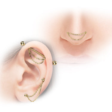 Gold Plated Titanium Double Chain Connector with Two O‑Ring Attachments