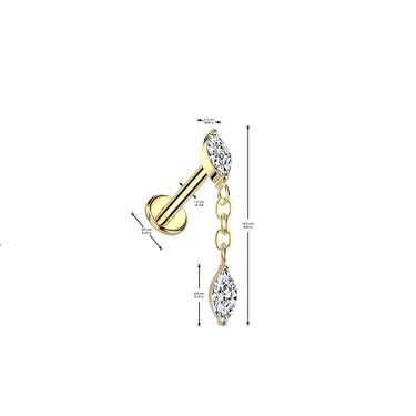 Gold PVD Plated MarquiseDrop Titanium Flat Back Stud