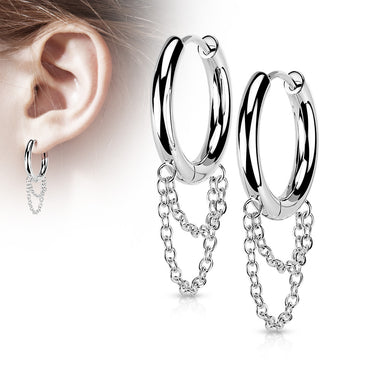 316L Surgical Steel Double Chain Hinged Hoop Earrings (PAIR)