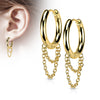 Yellow Gold Plated 316L Surgical Steel Double Chain Hinged Hoop Earrings (PAIR)