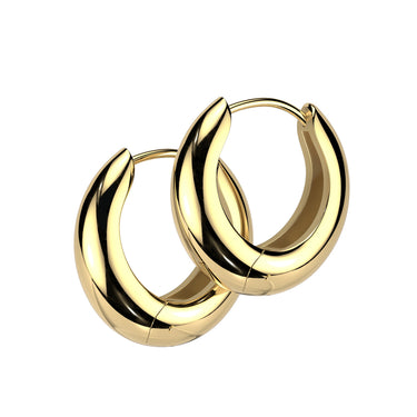 Gold Plated Surgical Steel Hand Polished Wide Hinged Hoop Earring (PAIR)