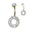 Gold Plated Titanium Internally Threaded Baguette CZ Circle Belly Ring
