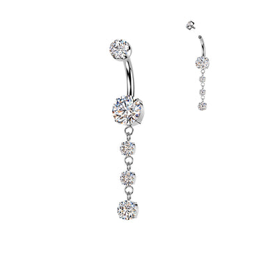 Triple Cubic Zirconia Drop Titanium Navel Ring