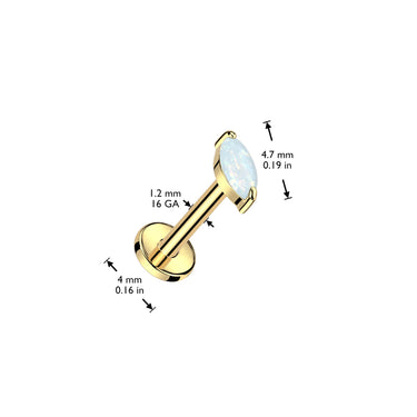 Gold PVD Plated MarquiseGlow Titanium Flat Back Stud