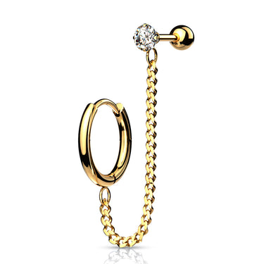 Yellow Gold Plated Surgical Steel Chain‑Linked Hoop and Cartilage Barbell