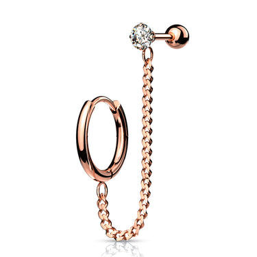 Rose Gold Plated Surgical Steel Chain‑Linked Hoop and Cartilage Barbell