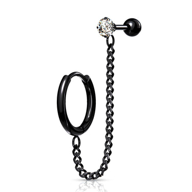 Black Plated Surgical Steel Chain‑Linked Hoop and Cartilage Barbell