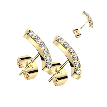Gold Plated Surgical Steel Curved Cubic Zirconia Stud Earrings (PAIR)